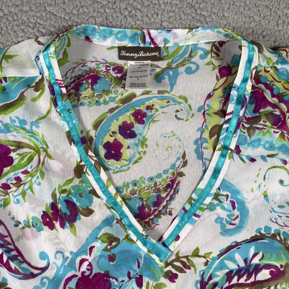 Tommy Bahama Top Womens SMALL Sheer Tunic Beach Coverup V-Neck Lightweight - Image 2 of 4