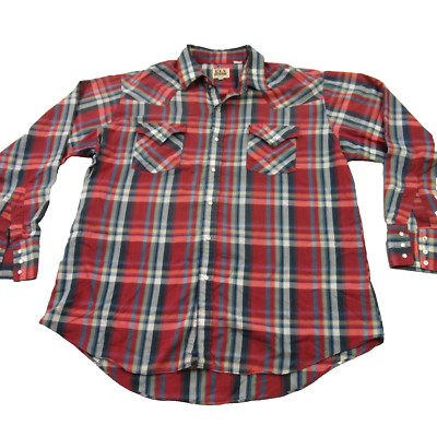 Ely Cattleman Shirt Mens XL Long Sleeve Snap Front Pockets Casual Plaid