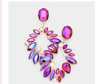 Large Dangle Pageant Rhinestone Crystal 3” Fuchsia Earrings Purple Ab Long Gold