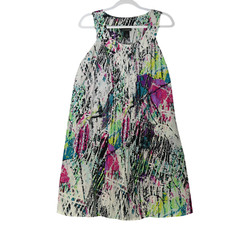 Lane Bryant Mini Dress Womens 22 Pink Black Graffiti Pintuck Pleats Lightweight