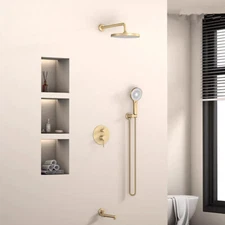 Brushed Gold 10 Inches Plastic Shower Head with ABS Handheld Combo Set Mixer