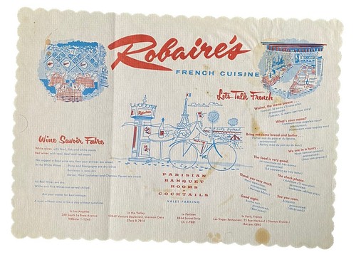 Raro menú vintage de cocina francesa de Robaire de la década de 1950 11x17 Los Ángeles California - Imagen 5 de 9