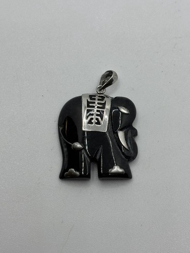 Sterling Silver Charcoal Jade Elephant Pendant Black - Picture 3 of 5