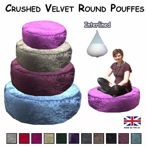 CRUSHED VELVET Bean Bags ROUND Footstool Seat - Picture 4 of 33