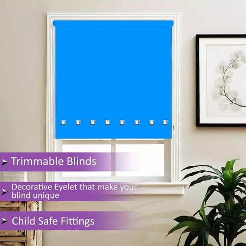 New Square Eyelet Roller Blind Fabric Chrome Edge Easy Fit Trim able Curtain - Picture 15 of 49