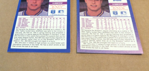 Bill Spiers Milwaukee Brewers 1990 errore di punteggio e carte corrette - Foto 2 di 2