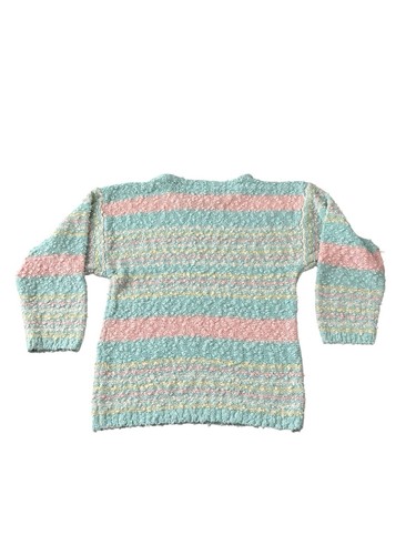 Vintage Pastell Gestreifter Noppen Oma Damen Pullover - Bild 2 von 5