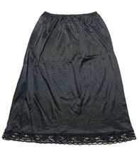 VTG Black Lace Trim Nylon Skirt Slip Size M Dainty Whimsigoth Dark Feminine USA