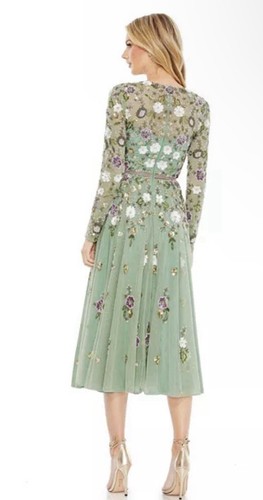 Abito midi Mac Duggal 9134 SEM taglia 10 illusione floreale salvia manica a farfalla $598 - Foto 2 di 7