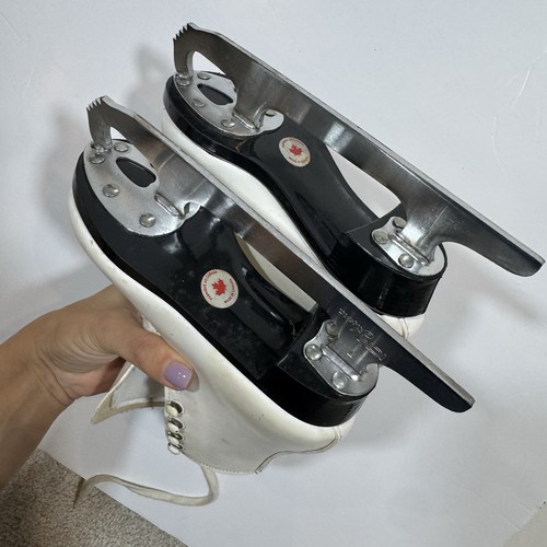 Bauer Kinder Mädchen weiße Leder Eiskunstlauf Schlittschuhe Größe 12 mit ICM Astra Blades Vintage - Bild 5 von 7