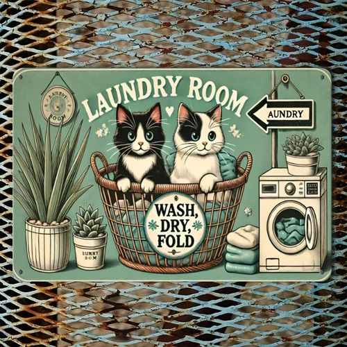 Tin Metal Signs Home Décor 8x12 Vintage Laundry Room Wall Art Featuring a Playfu