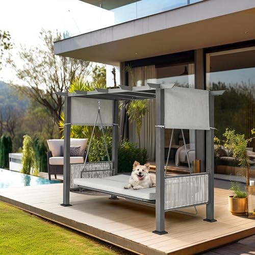 Cama Columpio Porche Convertible 2 en 1, 3 Asientos Elegante Patio Columpio 3 Asientos Gris - Imagen 4 de 5