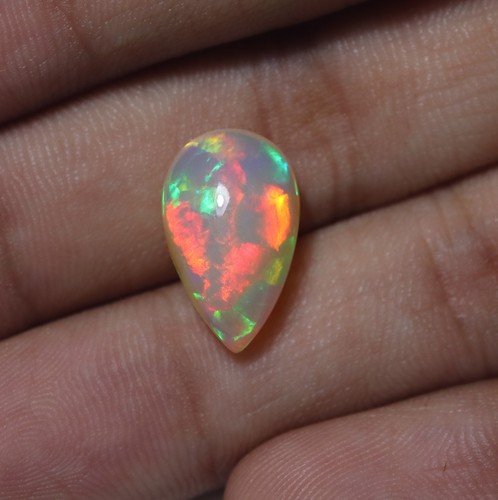 6 Cts 17x10.6 MM Natural AAAA Flashy Rainbow Fire Ethiopian Opal Pear Cabochon - Picture 9 of 13