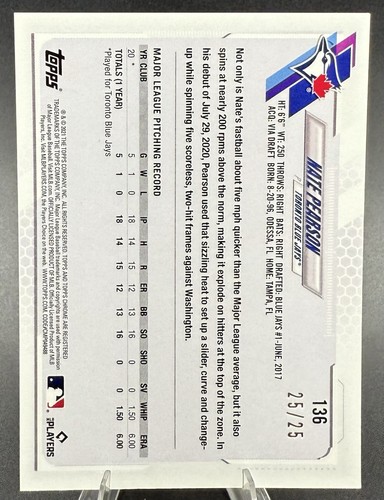 2021 Topps Chrome Ben Baller Orange Refractor #136 Nate Pearson Rookie RC 25/25 - 第 2/2 張圖片