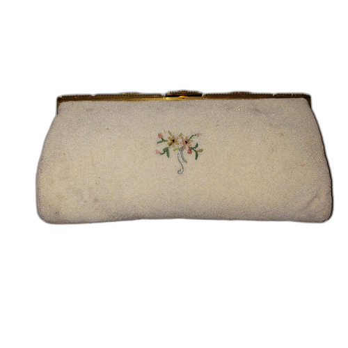 Vintage Safan Clutch Bag Womens White Beaded Floral Embroidered Purse France 60s - Picture 9 of 10