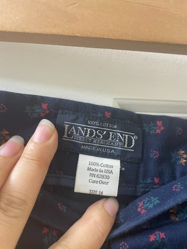 VTG Lands End COTTON Pleated floral Midi Skirt Size 14 navy blue Cottagecore - Picture 4 of 8