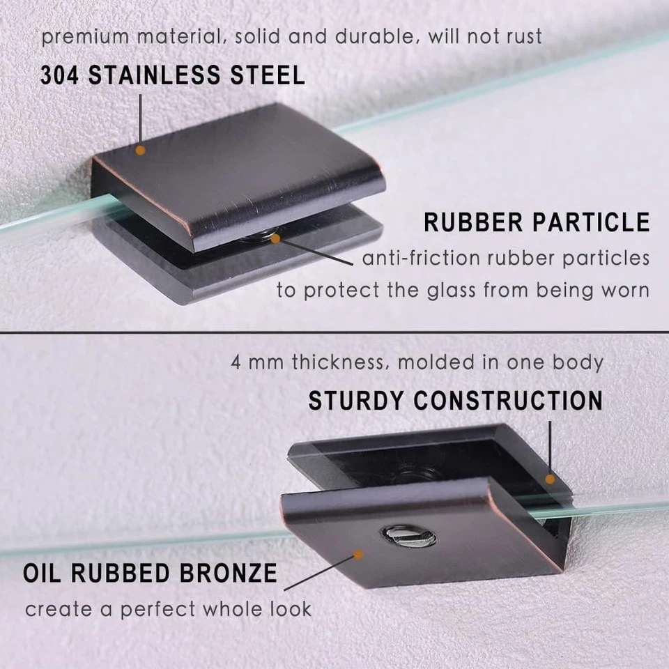 4pcs Adjustable 304 Stainless Steel Glass Clamp Clip Shelf Brackets Holder Suppo - Image 3 of 4