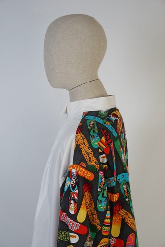 La Valière Rare Designer Shirt Size 48 White Tuxedo Front Colorful Printed Back - Picture 8 of 14