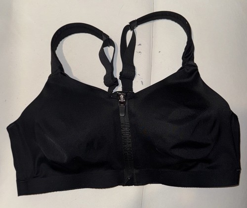 Victorias Secret Sports Bra 36D All Black Knockout Front Close Zip Front