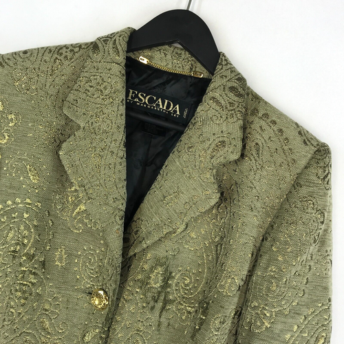 Women's Escada Margaretha Ley Blazer Gold Button Green Wool Coat Jacket Size 40 - Picture 8 of 23
