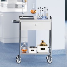 Medical Cart, 2-Layer Stainless Steel Cart 220 Lbs Weight Capacity, Lab Utility