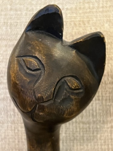 Coppia Vintage MCM Legno Intagliato Gatti Siamesi Alti 18” Statue Figure Sculture - Foto 2 di 14