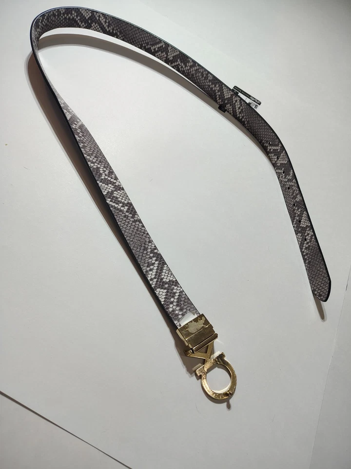 Cinturón de cuero reversible Calvin Klein con estampado de piel de serpiente gris blanco talla 32 Foto 3 de 4