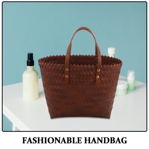 Kunststoff gewebte Handtasche: PU-Griff & Kunststoff Rattan gewebte Tragetasche - Sommer - Bild 11 von 12