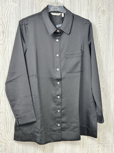 Soft Surroundings Women Black Satin Button Down Size Large Split Straight NWOT - Picture 11 of 12