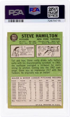 PSA 7 1967 Topps #567 Steve Hamilton NM Yankees Vintage Graded Baseball Card - Bild 2 von 2