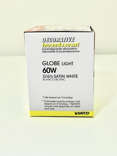 Satco S3832 60W 120V Decorative Satin White Globe Light Bulbs G16.5 - 3pack - Picture 2 of 7