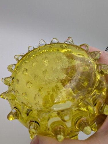 Vintage Empoli Italian Hobnail Glass Vase, Yellow, Mid Century, Cadmium UV Glow - Picture 10 of 12