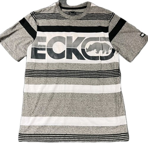Ecko Unlimited Shirt Mens Medium Gray Striped Retro Y2K Hip Hop Skate Surf - Picture 1 of 7