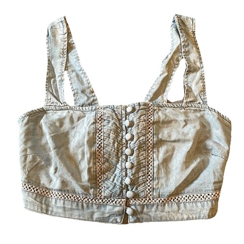 GUESS chambray Eco Women’s Sleeveless Jaylani Crop Top M NWT Adjustable Back - Picture 8 of 12
