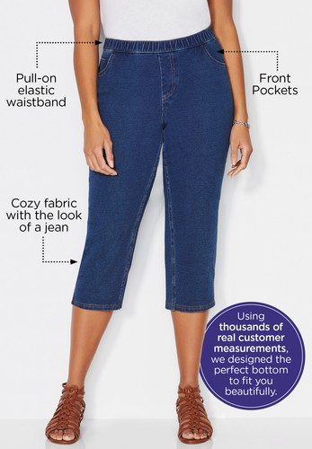 Catherines Women's Plus Size The Knit Jean Capri (With Pockets) - Picture 3 of 15