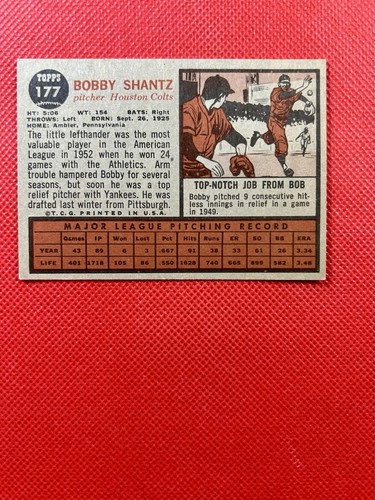 1962 Topps #177 Bobby Shantz Houston Colt .45s mid-level EX B62#177A1 - Picture 2 of 2