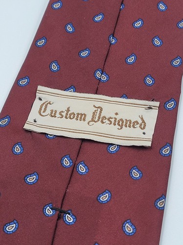 Corbata clásica vintage granate cachemir diseñada a medida para hombre - Imagen 3 de 4