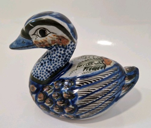 Folk Art Mexican Tonala Pottery Duck Figure Handpainted Glaze Decor 7.5" Signed - Picture 10 of 13