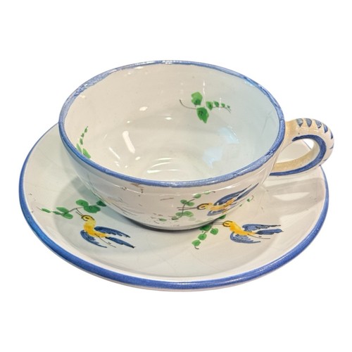 Vintage Italian Tea Espresso Cup & Saucer Hand Painted Signed Gualdot Birds - Picture 3 of 9