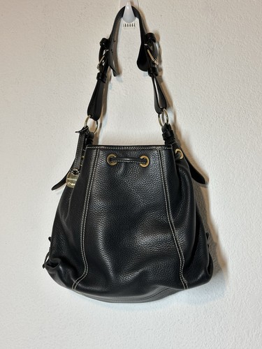 Vintage Dooney and Bourke schwarz genarbtes Leder Eimer Kordelzug Tasche - Bild 3 von 16