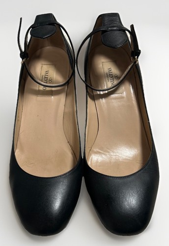 Valentino Black Leather Tango Ankle Strap Ballet Heels Size 8 / 38.5 Beautiful! - Picture 2 of 9