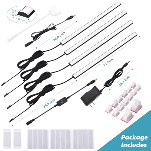 JUSJUBR Display Cabinet Lights, LED Shelf Lighting with Memory Function, 4x12 - Picture 6 of 6
