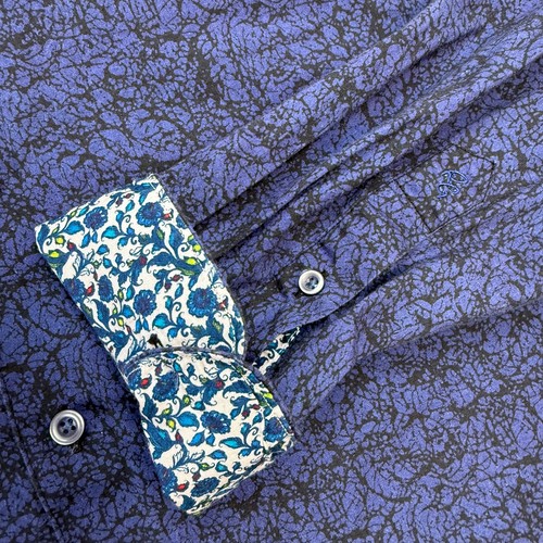 Robert Graham Shirt Men XL Blue Artsy Geometric Button Up Floral Flip Cuff Party - Picture 3 of 10