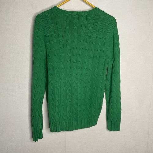 Polo Ralph Lauren grün 100% Baumwolle Zopfmuster V-Ausschnitt Pullover Damen Gr. XL Logo - Bild 10 von 11