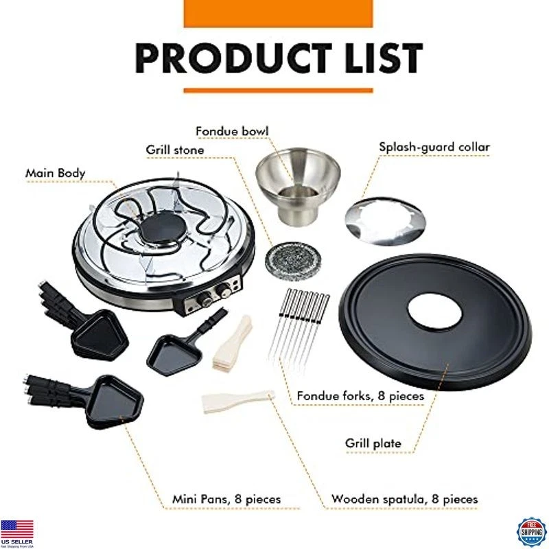 Electric Fondue Pot Set with Grill, 600ml, 8 Forks, Dual Thermostats - Image 4 of 4