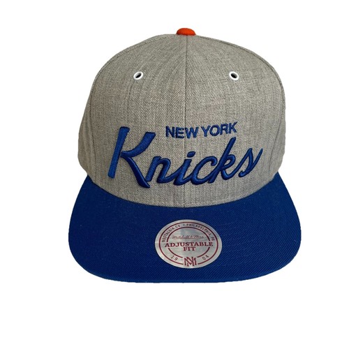 New York Knicks Script Hat Cap Snapback Blue Orange Mitchell And Ness Spellout - Picture 3 of 10