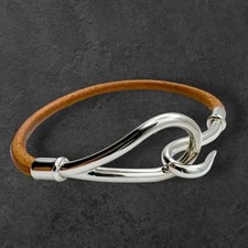 Hermes Jumbo Bracelet Silver Leather Brown Authentic