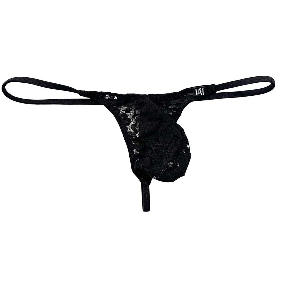 Men's Sheer Lace Thong Briefs Low Rise G String with Bulge Enhancement ...