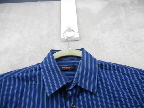 Structure Button Up Shirt Mens Small Slim Blue with Stripe Pattern Cotton Blend - Picture 7 of 13