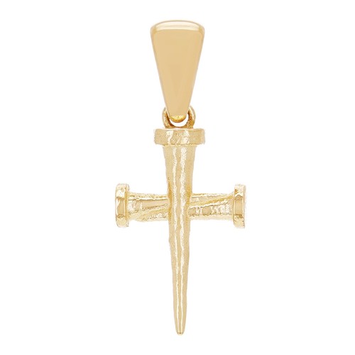 14k Yellow Gold Solid Nail Cross Charm Pendant 1" 2 grams - Picture 1 of 5
